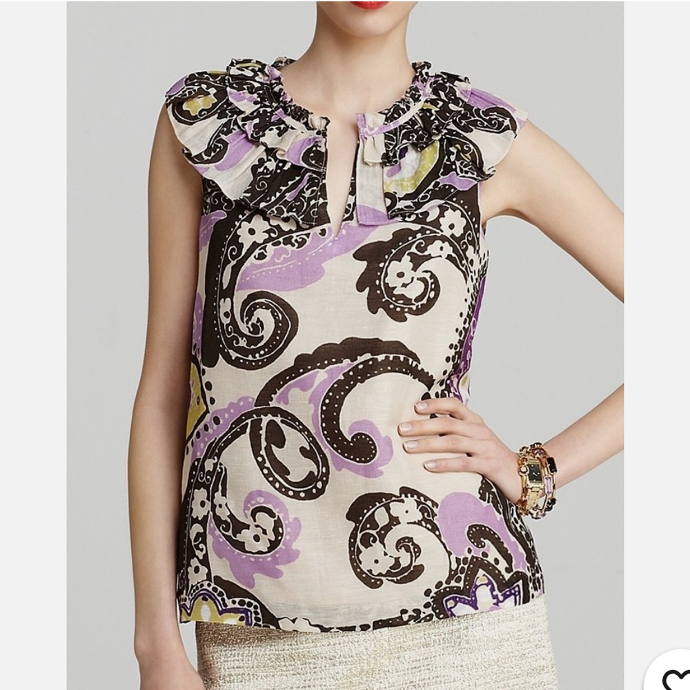 Kate Spade Purple and Brown silk and linen Patterned Blouse - Picture 6 of 7